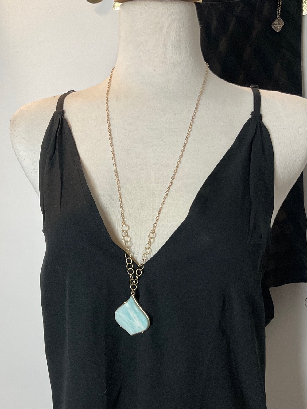 Gold Chain Necklace with Light Blue Stone Pendant - Women Jewelry